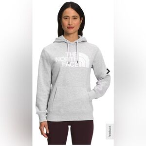 The North Face Gray Hoodie women’s Medium pullover light gray white logo EUC